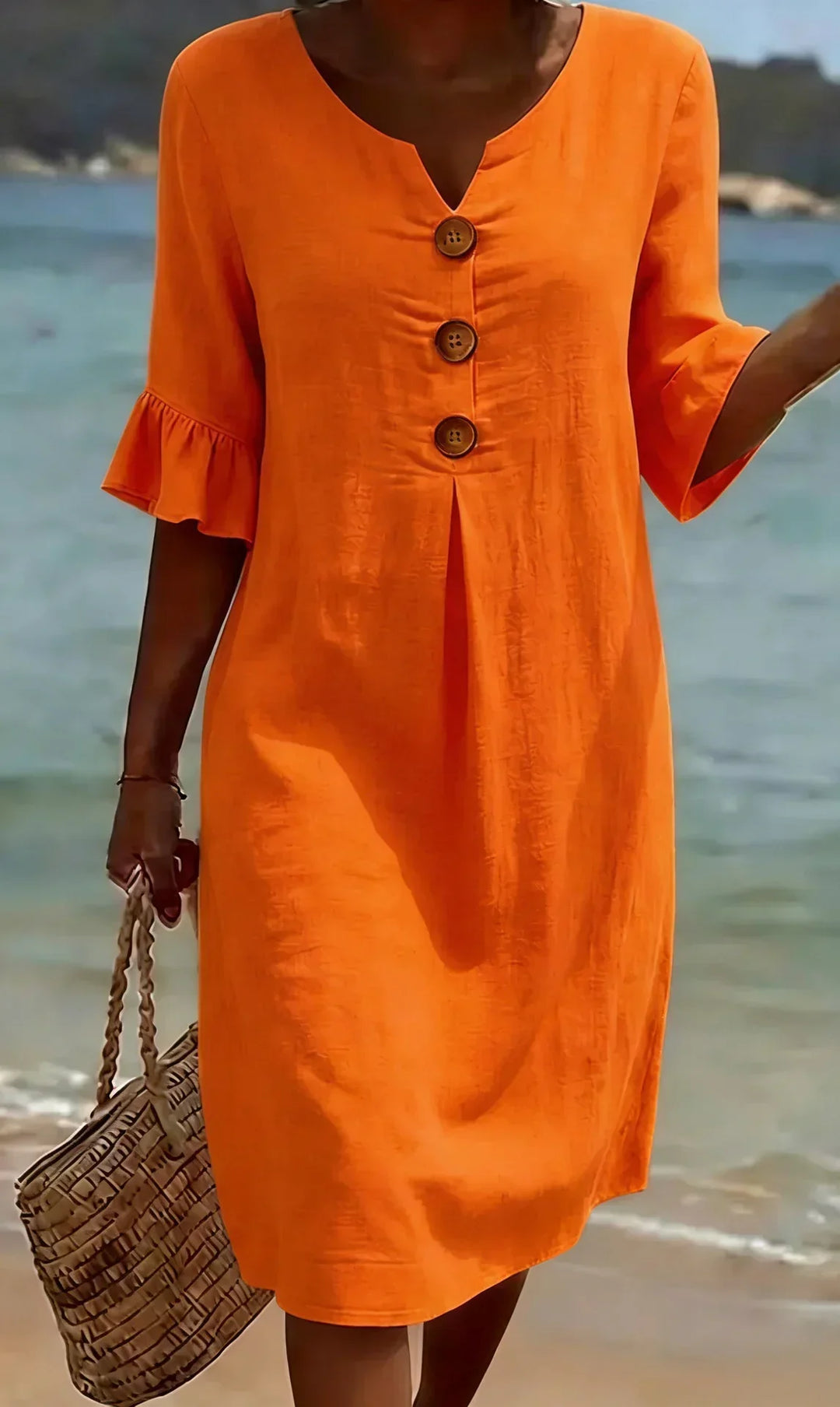 Naomi | Abito Shift in Lino con Maniche a Sbuffo