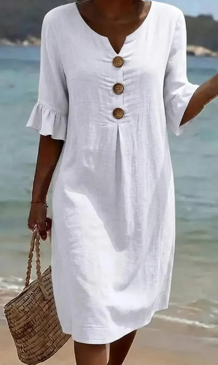 Naomi | Abito Shift in Lino con Maniche a Sbuffo