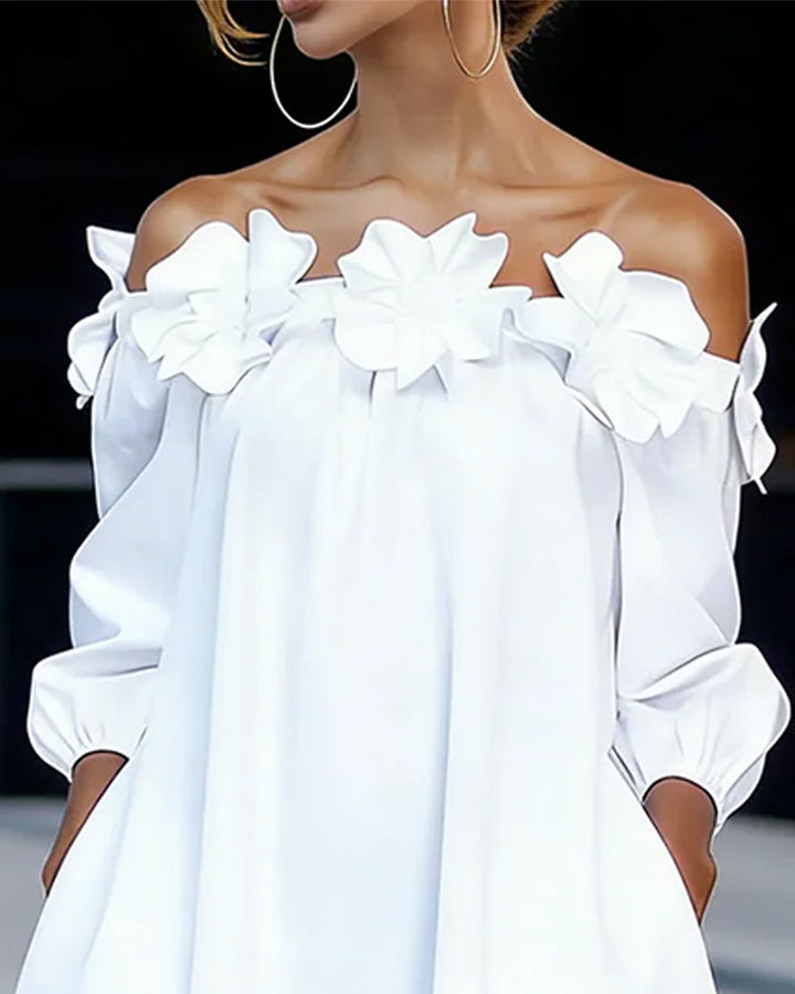 Aurélia | Elegante Abito Floreale con Scollo Bardot