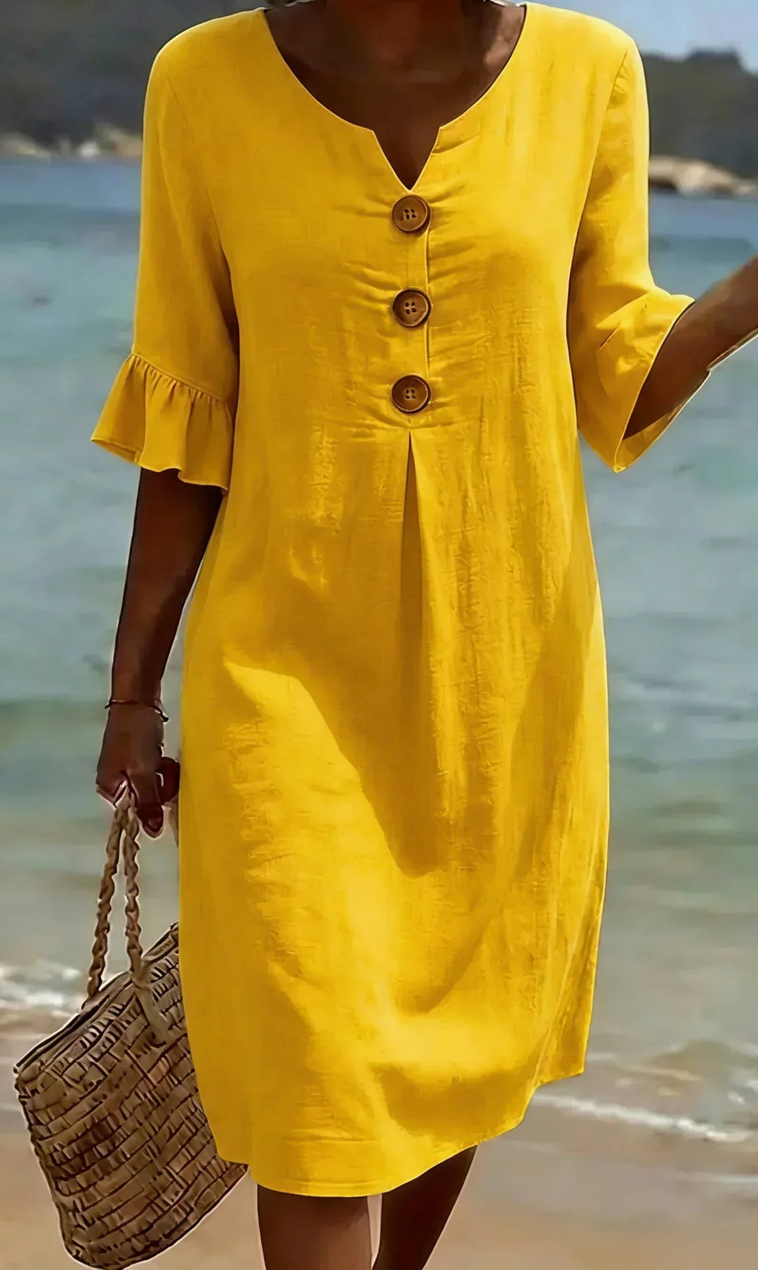 Naomi | Abito Shift in Lino con Maniche a Sbuffo
