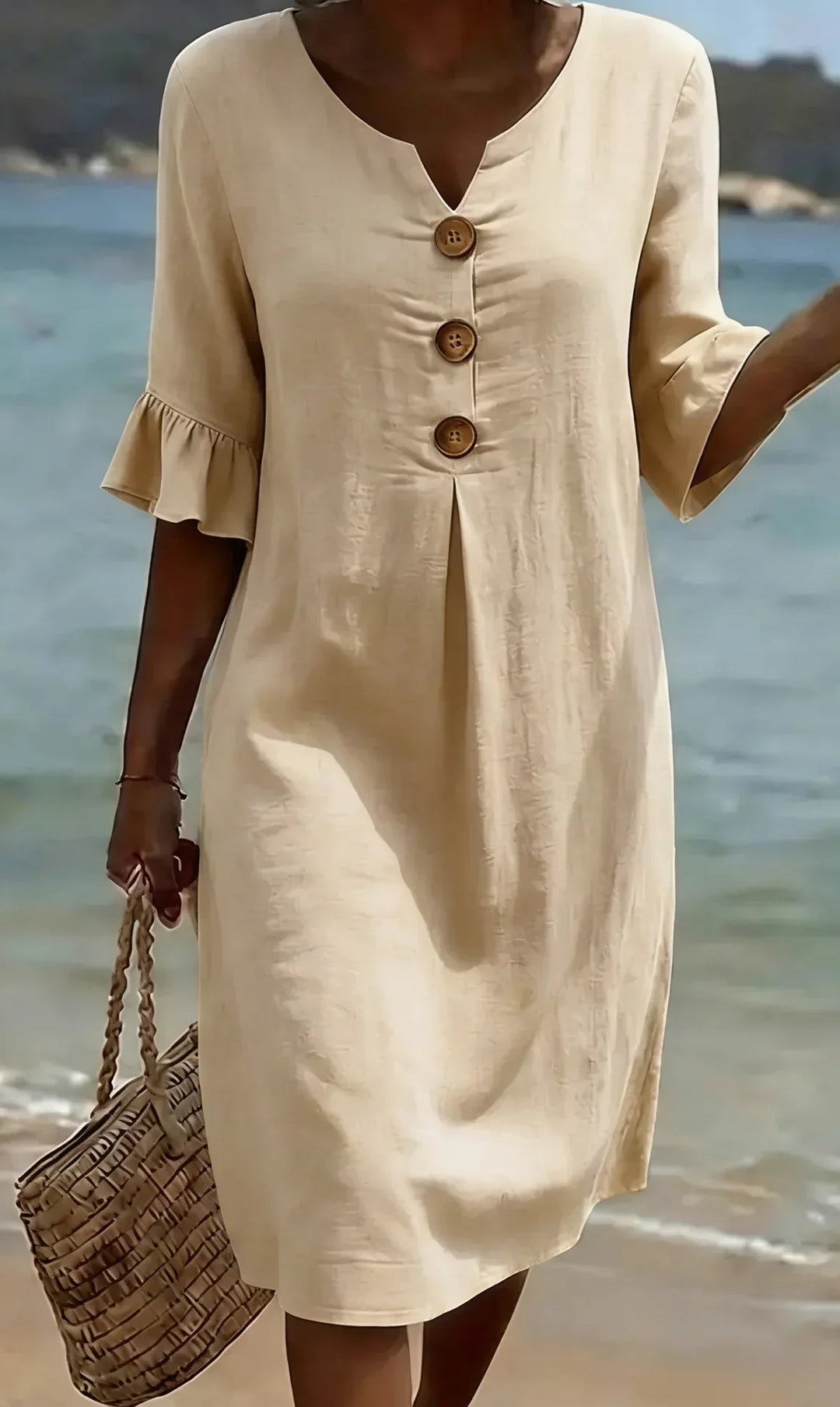 Naomi | Abito Shift in Lino con Maniche a Sbuffo
