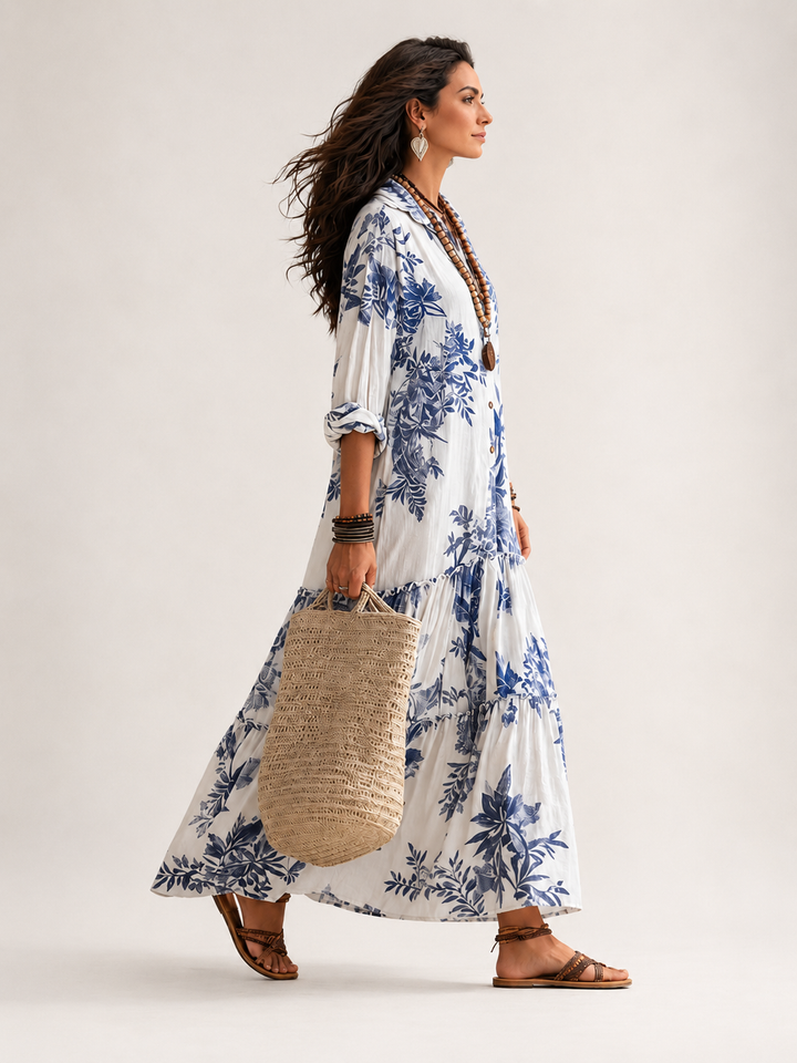 Faye | Elegante Abito Maxi Floreale con Bottoni