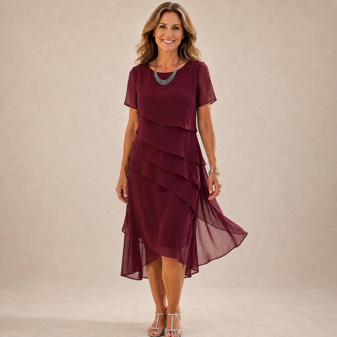 Amara | Elegante Abito Midi con Balze
