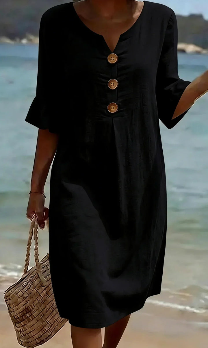 Naomi | Abito Shift in Lino con Maniche a Sbuffo