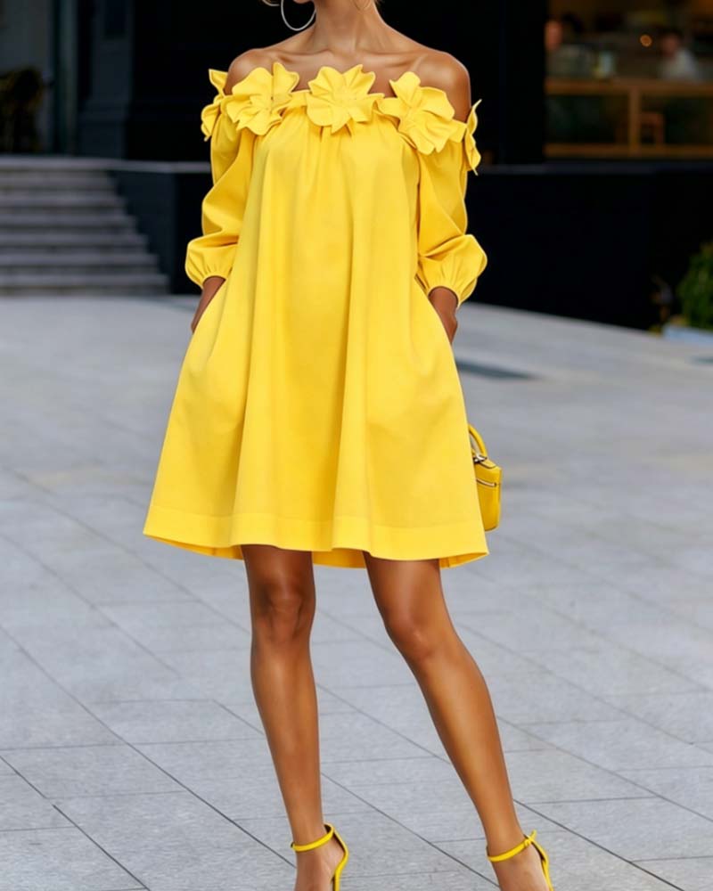 Aurélia | Elegante Abito Floreale con Scollo Bardot